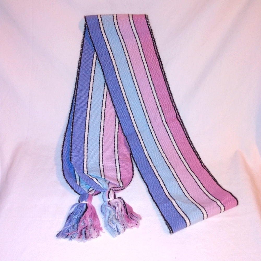 Echo striped cotton blend scarf with tassels